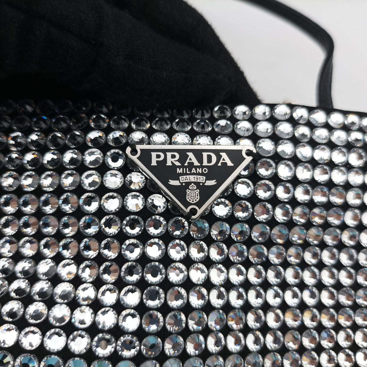 Pre-owned Prada Rosa Satin Crystal Mini Tote Silver Rhinestone 1BA253 shoulderbag | stylenewstar