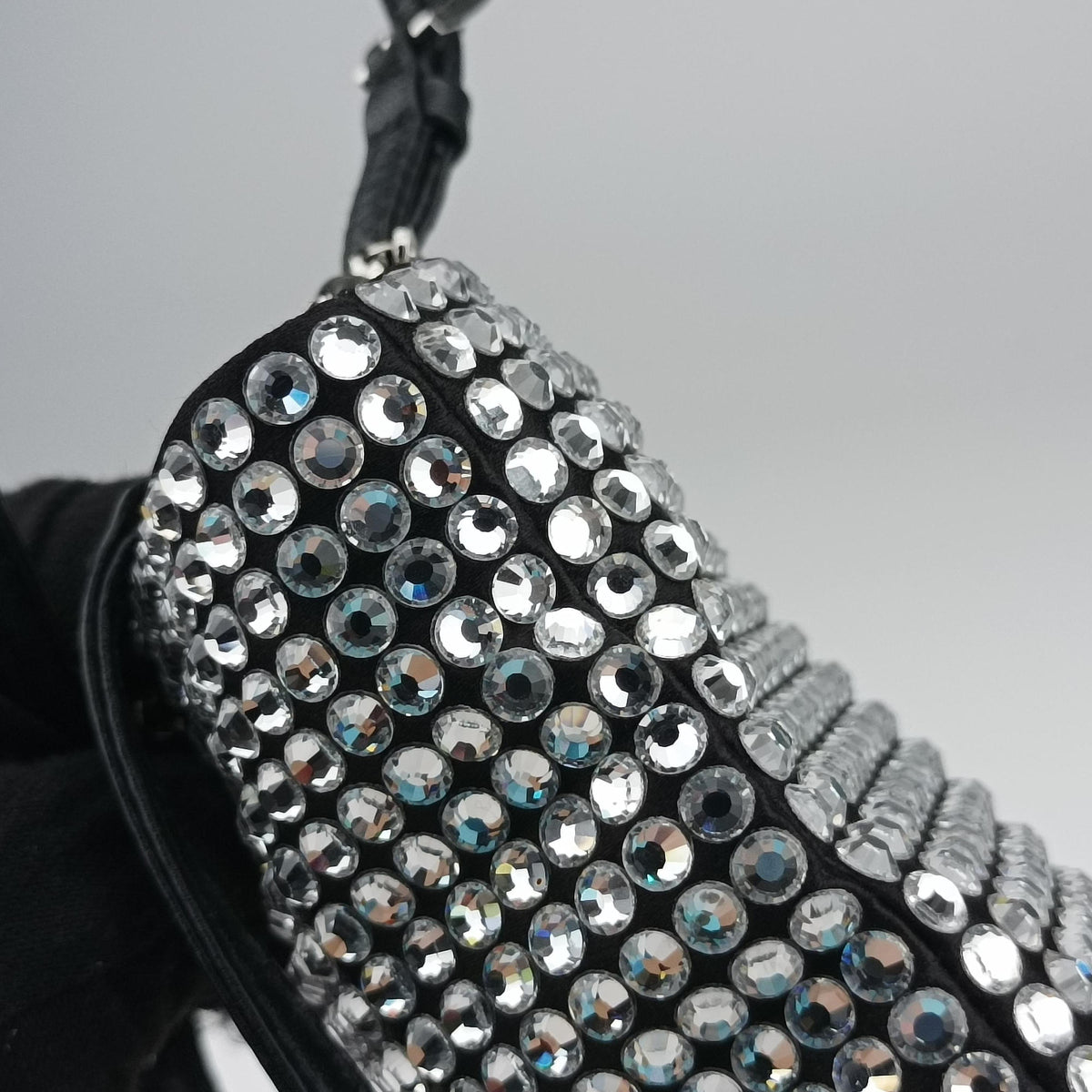 Pre-owned Prada Rosa Satin Crystal Mini Tote Silver Rhinestone 1BA253 shoulderbag | stylenewstar