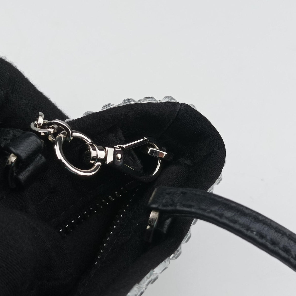 Pre-owned Prada Rosa Satin Crystal Mini Tote Silver Rhinestone 1BA253 shoulderbag | stylenewstar