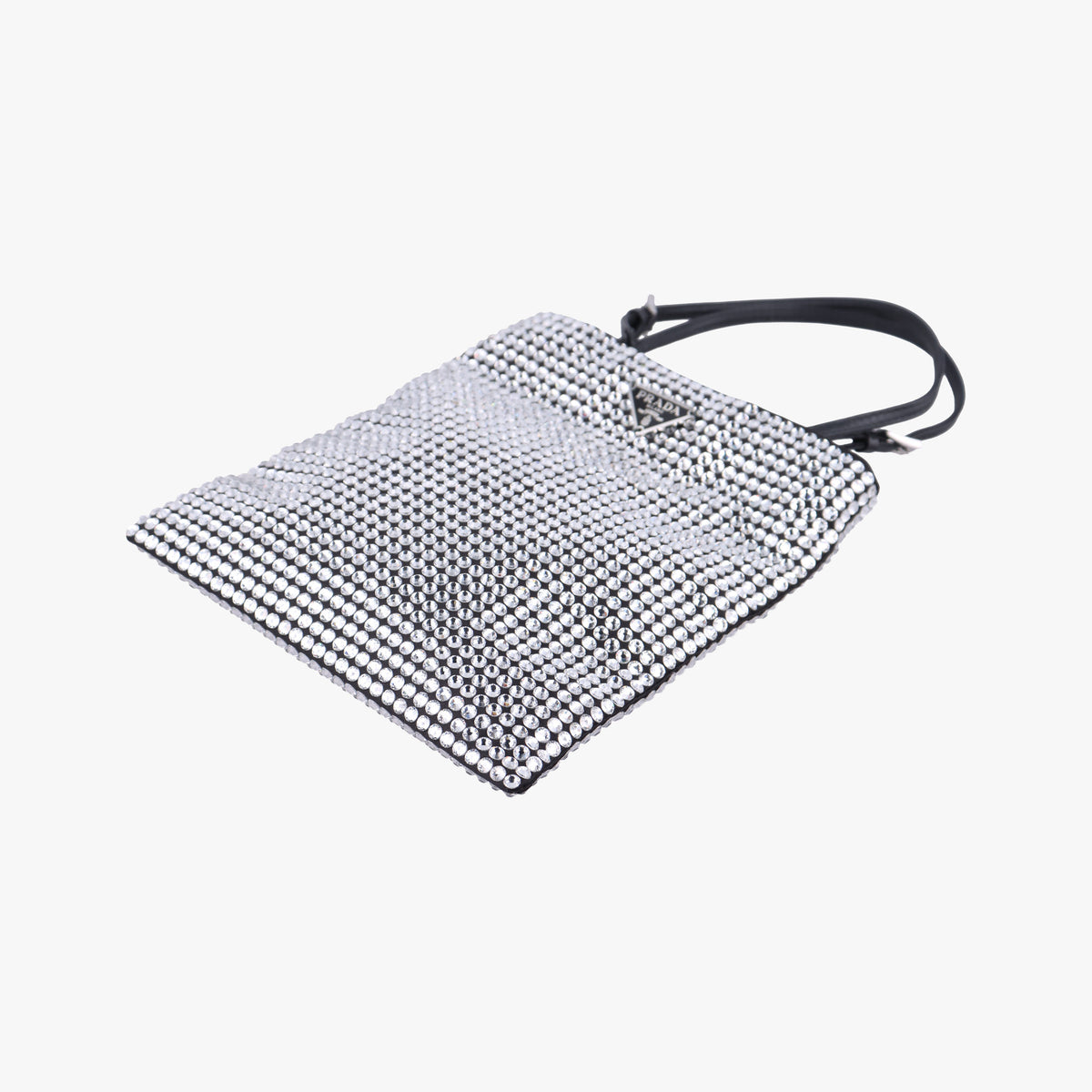 Pre-owned Prada Rosa Satin Crystal Mini Tote Silver Rhinestone 1BA253 shoulderbag | stylenewstar