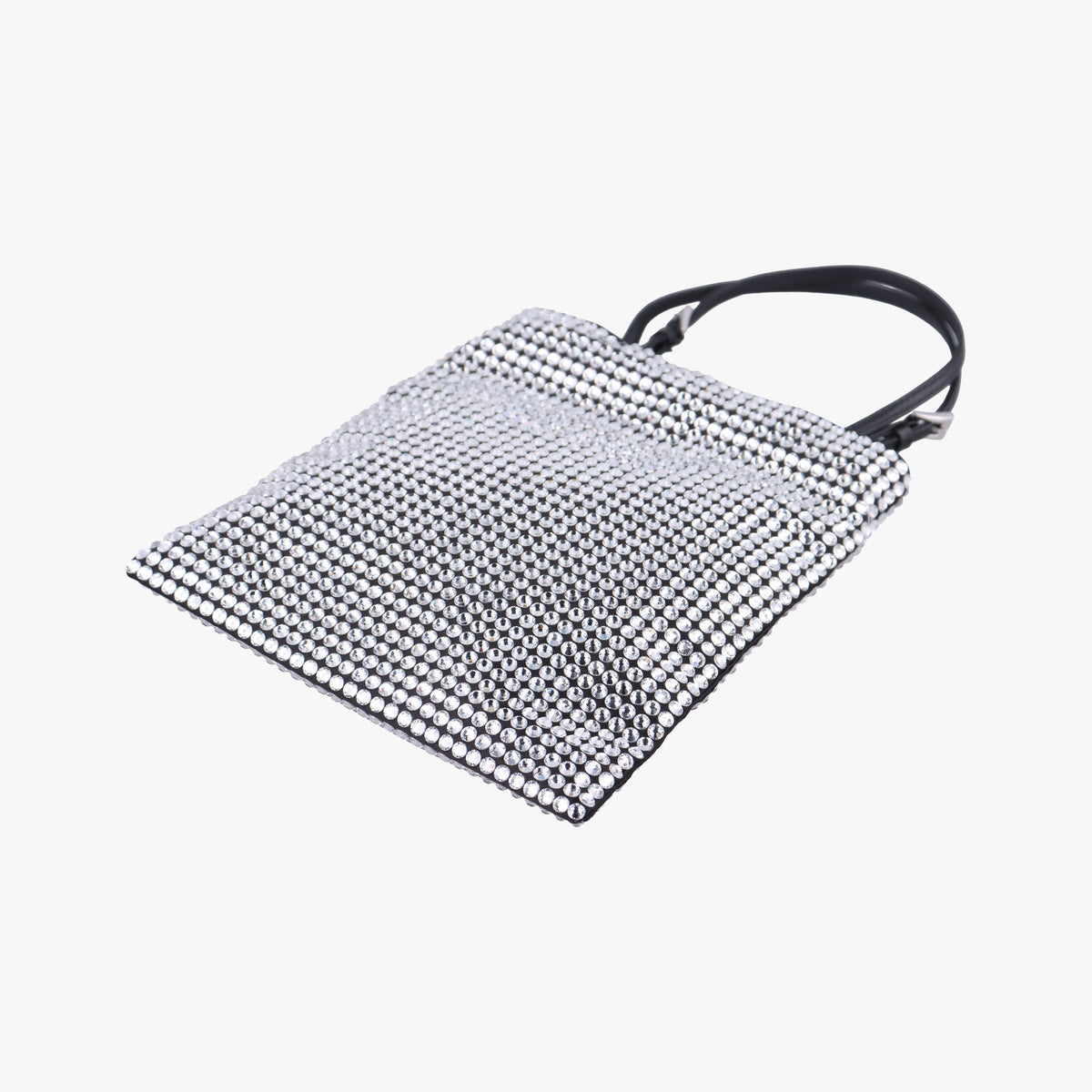 Pre-owned Prada Rosa Satin Crystal Mini Tote Silver Rhinestone 1BA253 shoulderbag | stylenewstar