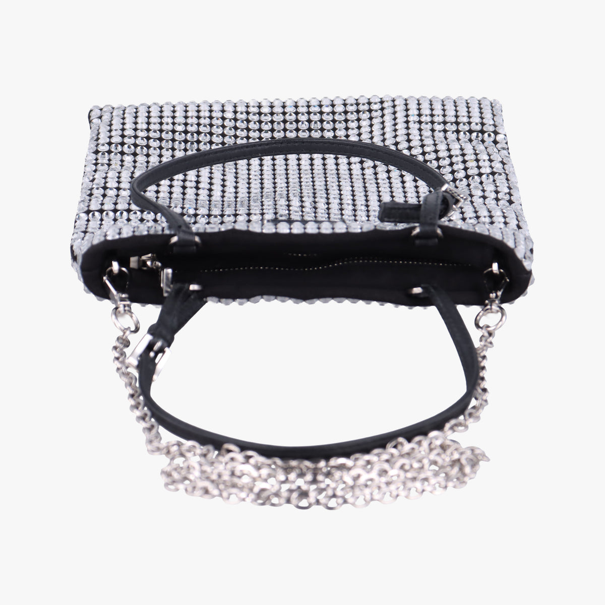 Pre-owned Prada Rosa Satin Crystal Mini Tote Silver Rhinestone 1BA253 shoulderbag | stylenewstar
