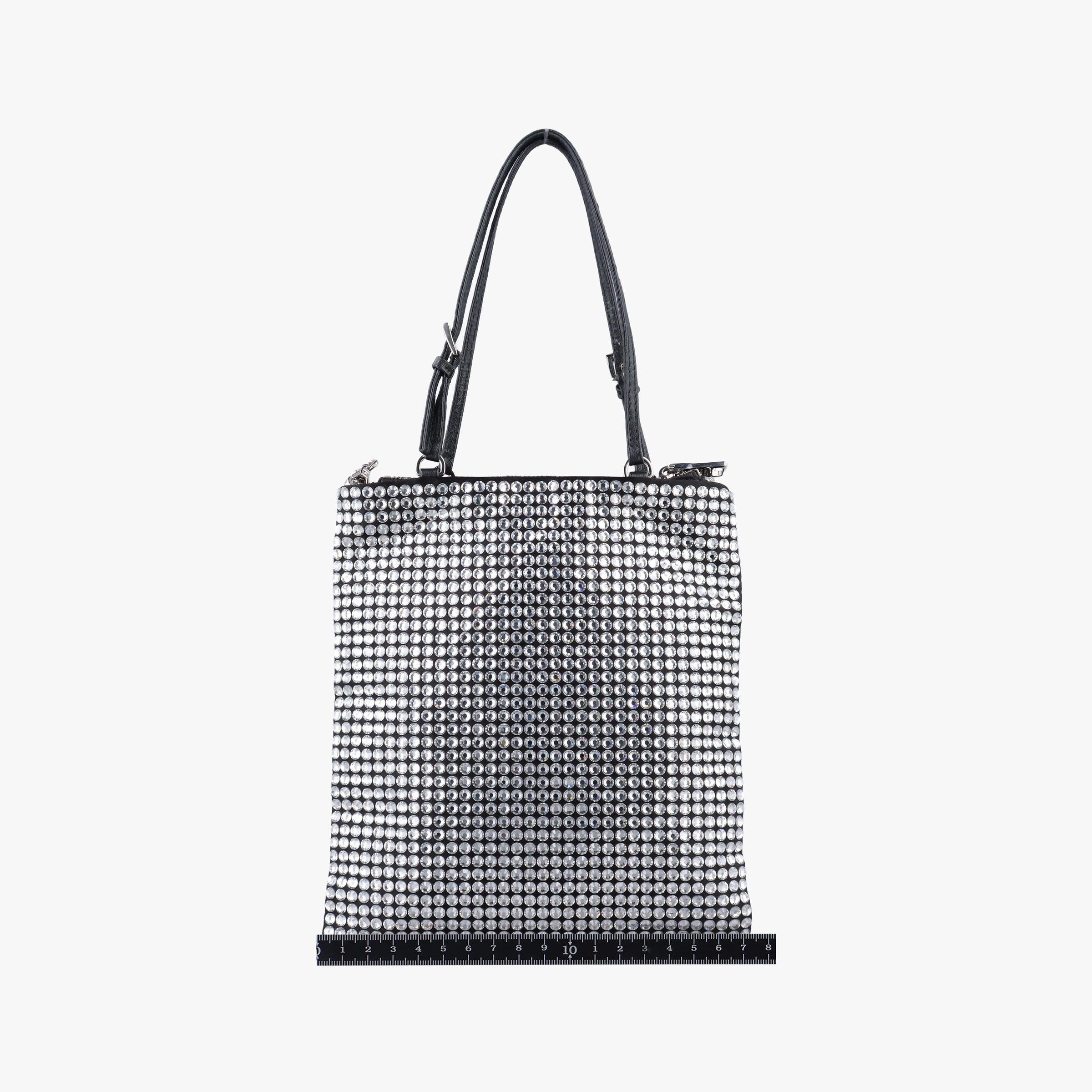 Pre-owned Prada Rosa Satin Crystal Mini Tote Silver Rhinestone 1BA253 shoulderbag | stylenewstar