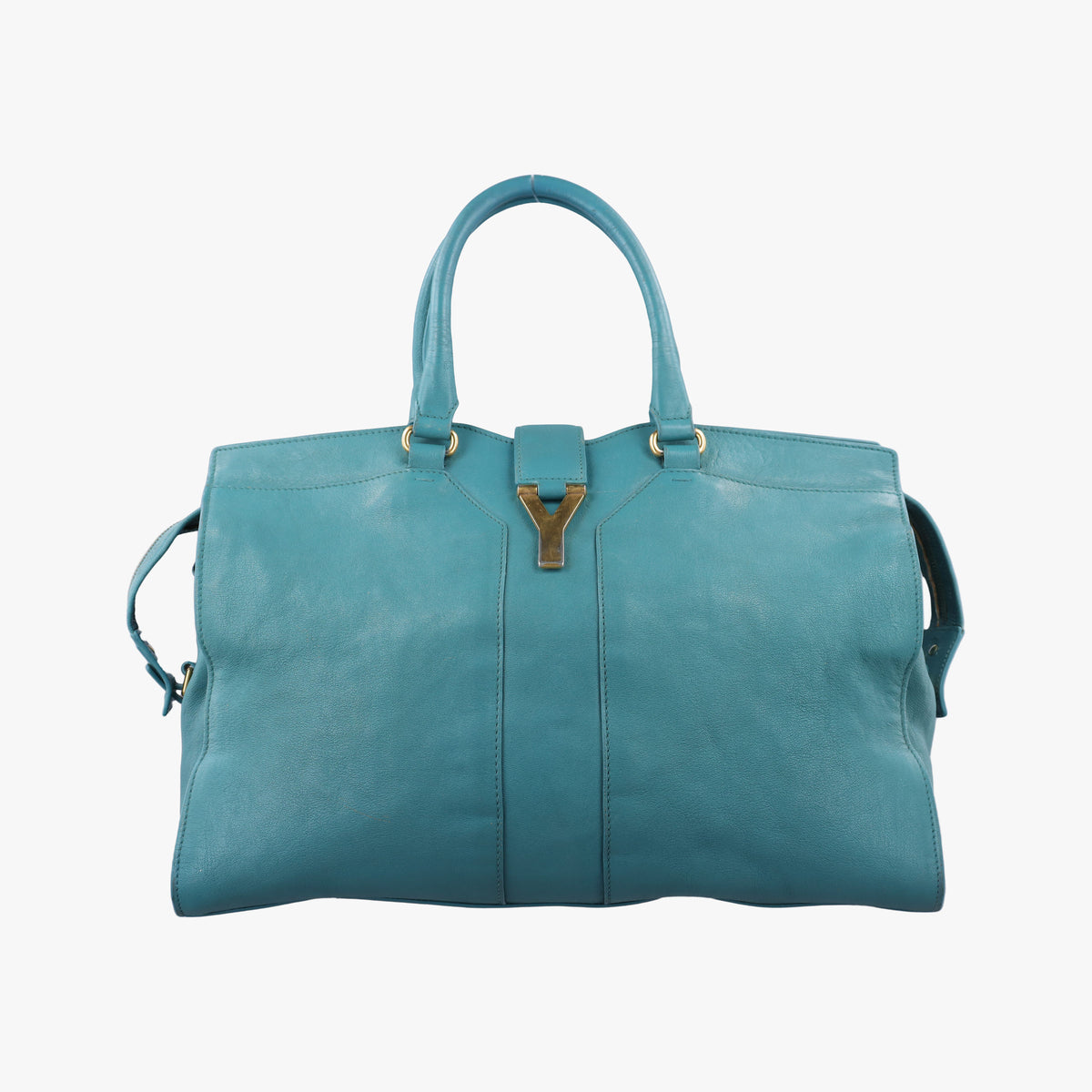 Pre-owned Yves Saint Laurent Y LIGNE Petit Cabas Blue Leather 275091 handbag | stylenewstar