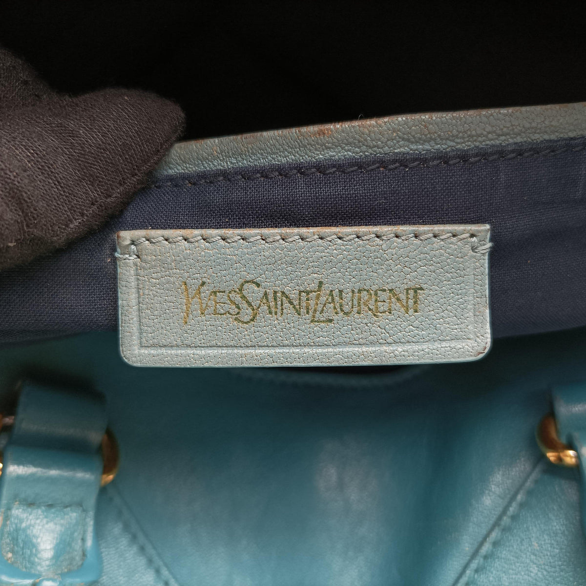 Pre-owned Yves Saint Laurent Y LIGNE Petit Cabas Blue Leather 275091 handbag | stylenewstar