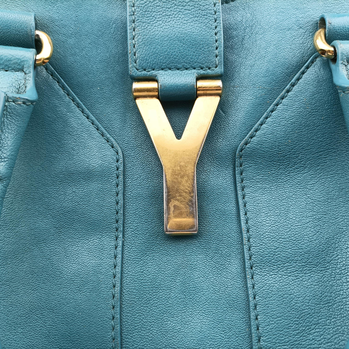 Pre-owned Yves Saint Laurent Y LIGNE Petit Cabas Blue Leather 275091 handbag | stylenewstar