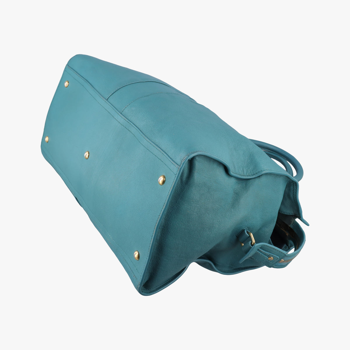 Pre-owned Yves Saint Laurent Y LIGNE Petit Cabas Blue Leather 275091 handbag | stylenewstar