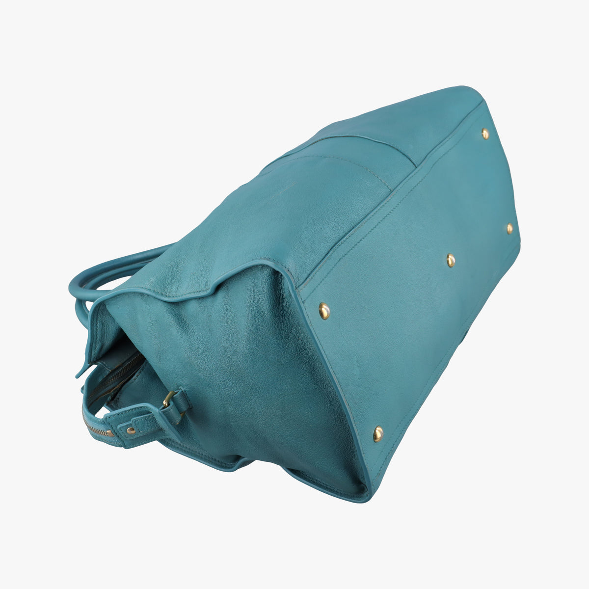 Pre-owned Yves Saint Laurent Y LIGNE Petit Cabas Blue Leather 275091 handbag | stylenewstar