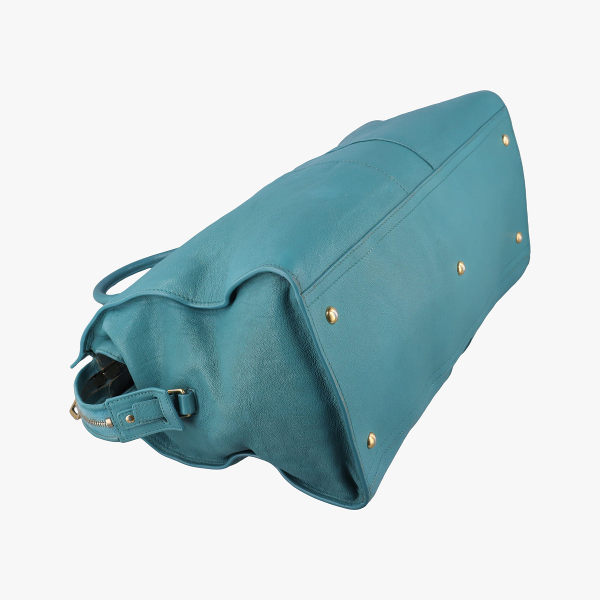 Pre-owned Yves Saint Laurent Y LIGNE Petit Cabas Blue Leather 275091 handbag | stylenewstar