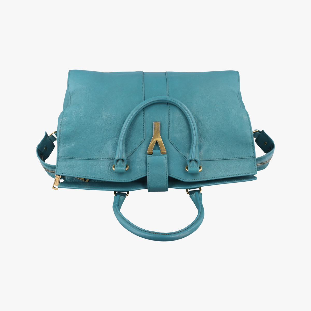 Pre-owned Yves Saint Laurent Y LIGNE Petit Cabas Blue Leather 275091 handbag | stylenewstar