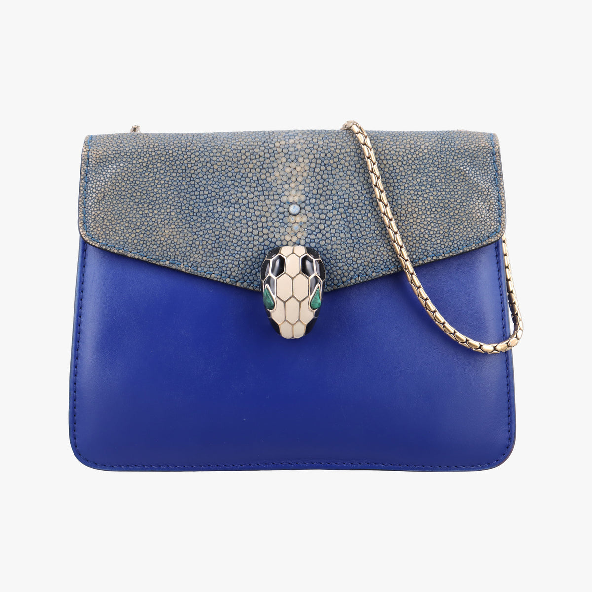 Pre-owned Bvlgari Serpenti Blue Galuchat Skin×Leather  shoulderbag | stylenewstar