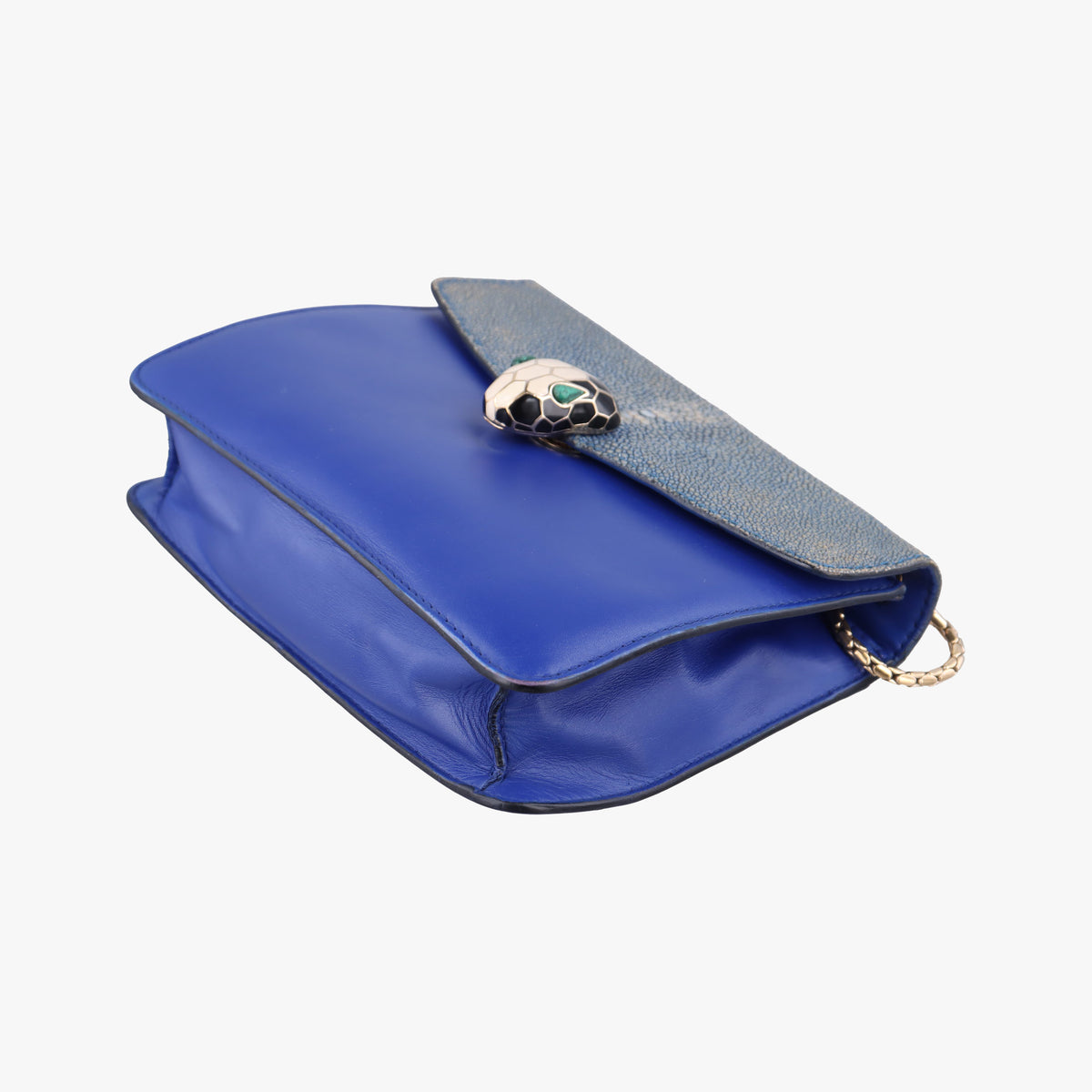 Pre-owned Bvlgari Serpenti Blue Galuchat Skin×Leather  shoulderbag | stylenewstar