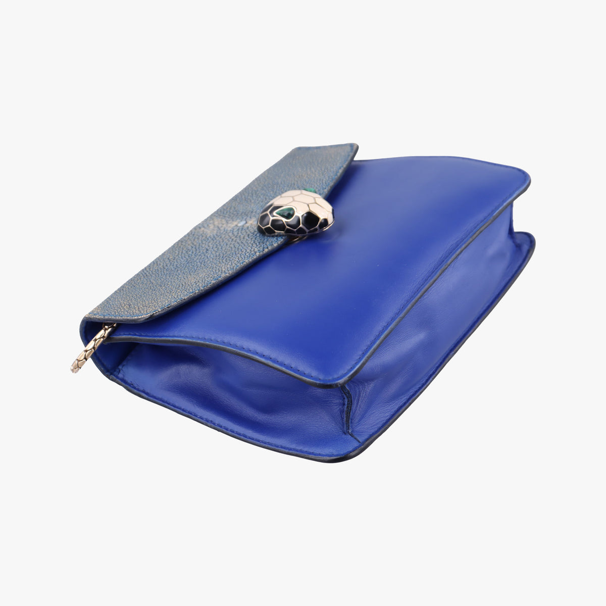 Pre-owned Bvlgari Serpenti Blue Galuchat Skin×Leather  shoulderbag | stylenewstar
