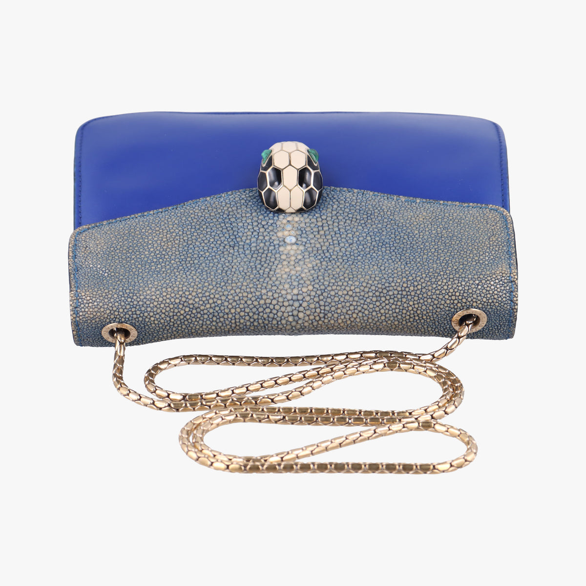 Pre-owned Bvlgari Serpenti Blue Galuchat Skin×Leather  shoulderbag | stylenewstar