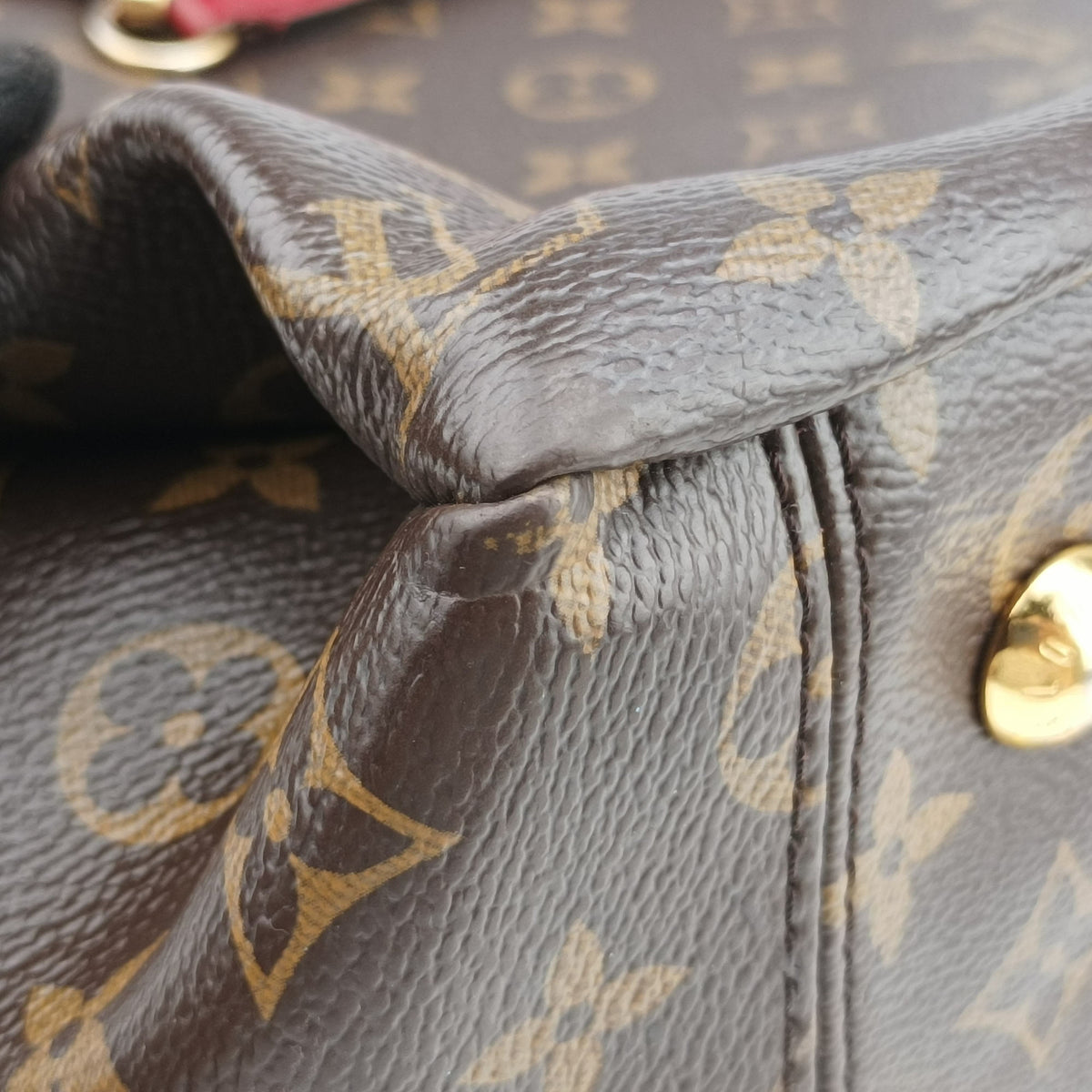 Pre-owned Louis Vuitton PALLAS SHOPPER Brown×CERISE Monogram Canvas×calf leather M51197 shoulderbag | stylenewstar