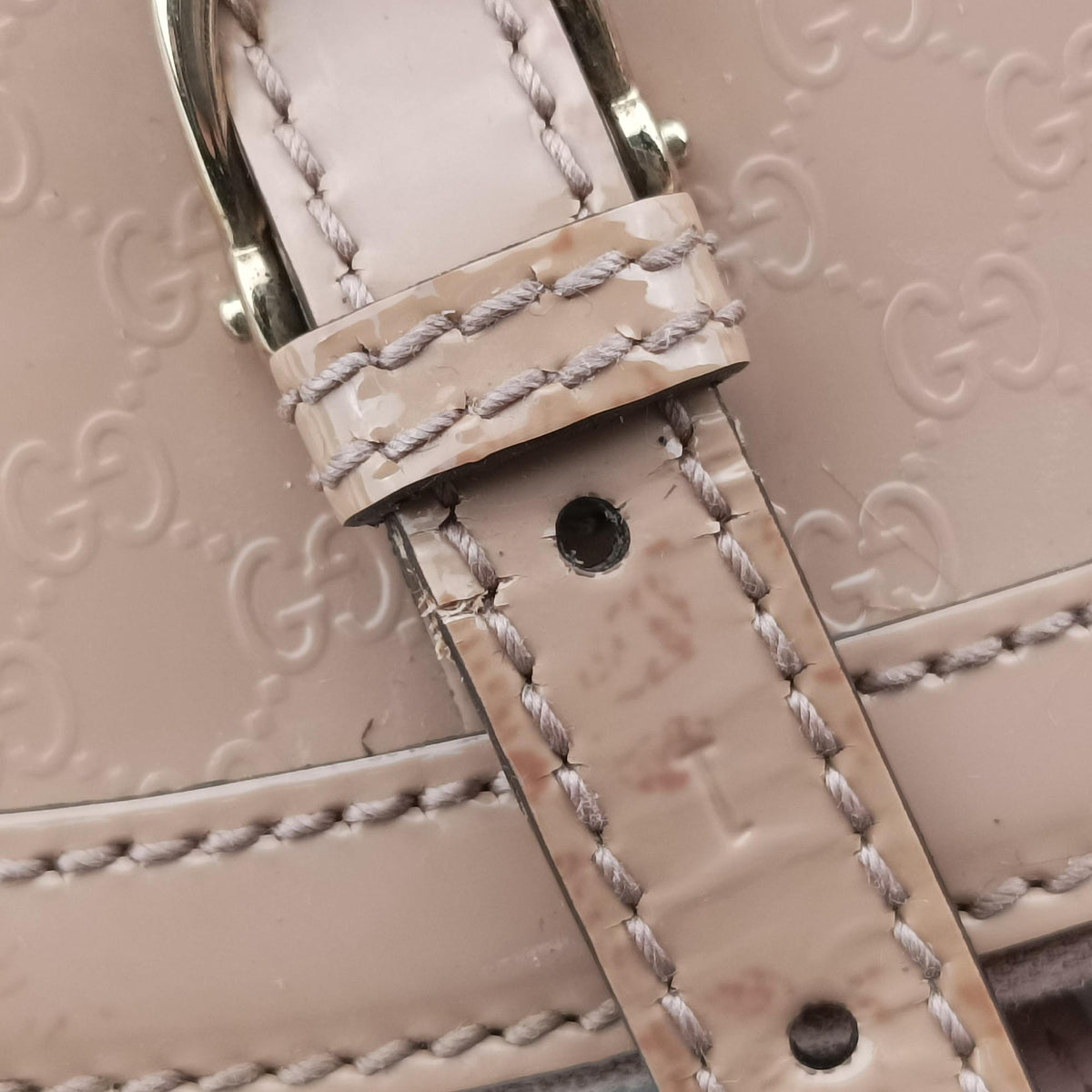 Pre-owned Gucci Microguccissima Beige Patent Leather 309617 shoulderbag | stylenewstar