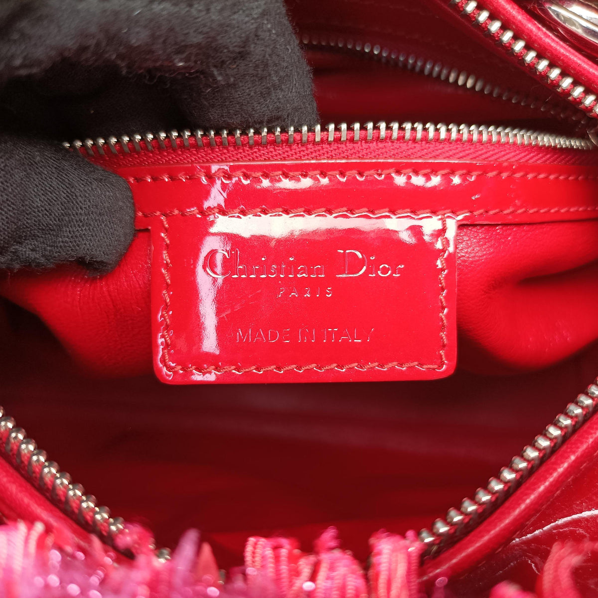 Secondhand Christian Dior Lady Dior Heart Crystal Cannage Fringe Red×Multicolour Tweed×Enamel  shoulderbag | stylenewstar