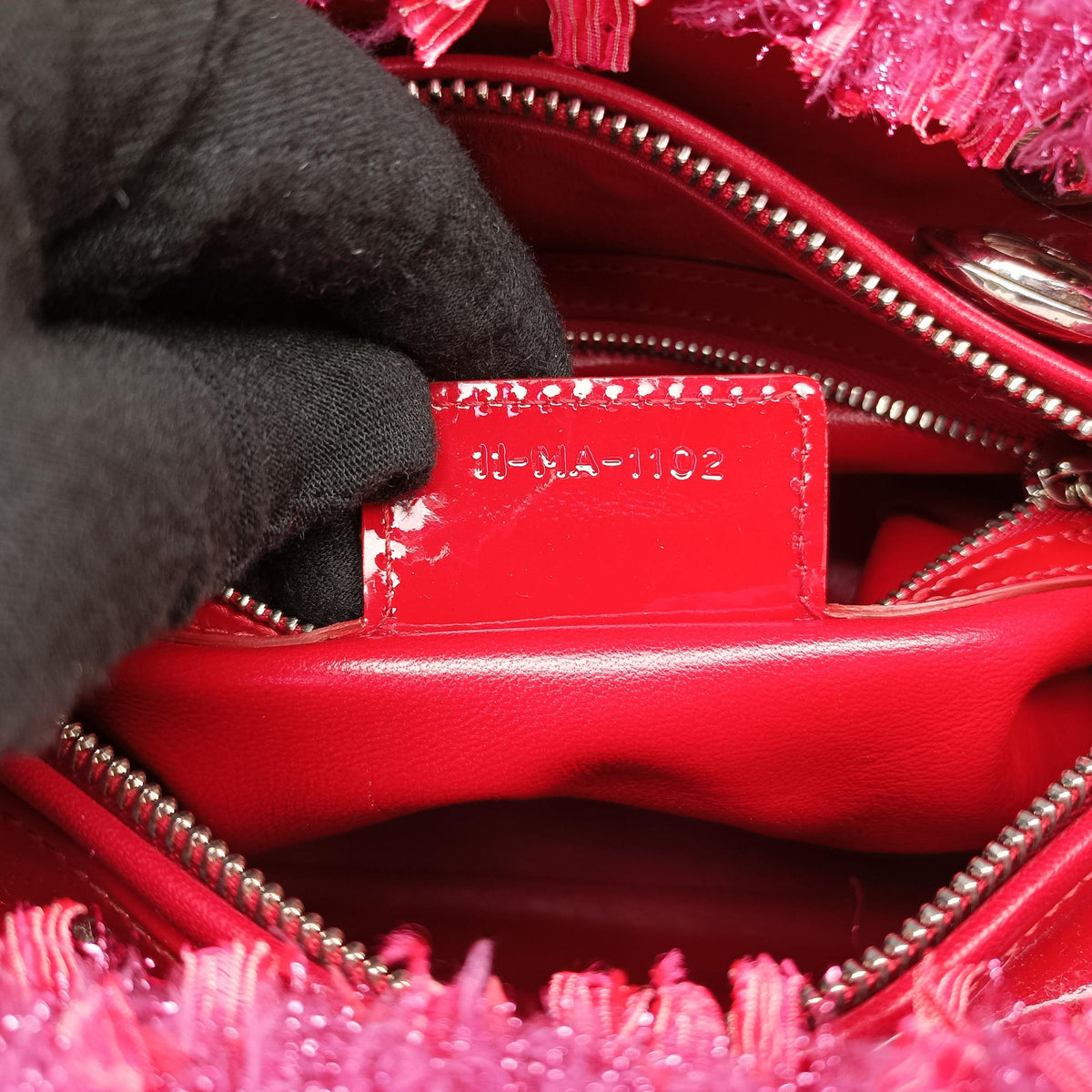 Secondhand Christian Dior Lady Dior Heart Crystal Cannage Fringe Red×Multicolour Tweed×Enamel  shoulderbag | stylenewstar