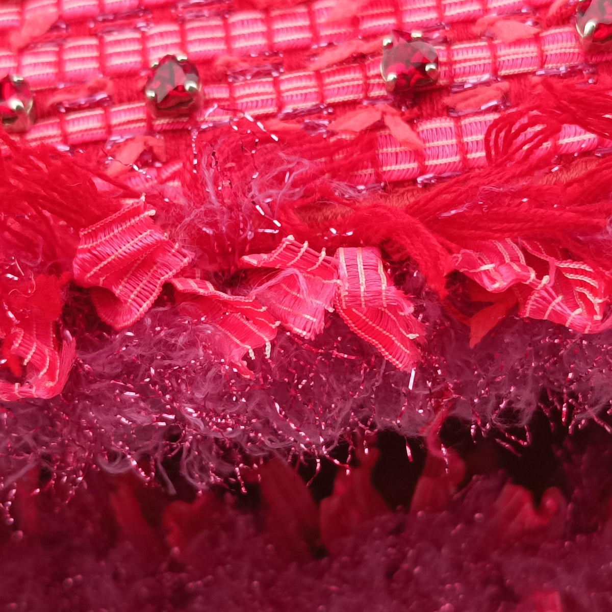 Secondhand Christian Dior Lady Dior Heart Crystal Cannage Fringe Red×Multicolour Tweed×Enamel  shoulderbag | stylenewstar