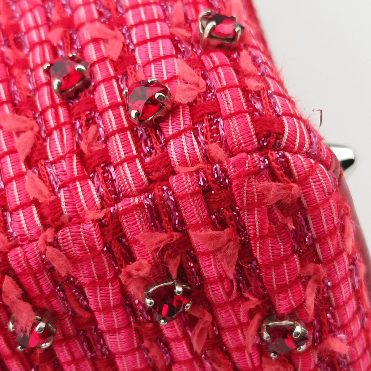 Secondhand Christian Dior Lady Dior Heart Crystal Cannage Fringe Red×Multicolour Tweed×Enamel  shoulderbag | stylenewstar