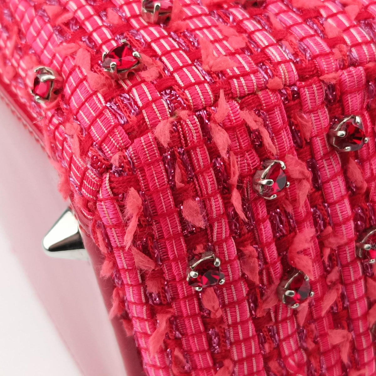 Secondhand Christian Dior Lady Dior Heart Crystal Cannage Fringe Red×Multicolour Tweed×Enamel  shoulderbag | stylenewstar