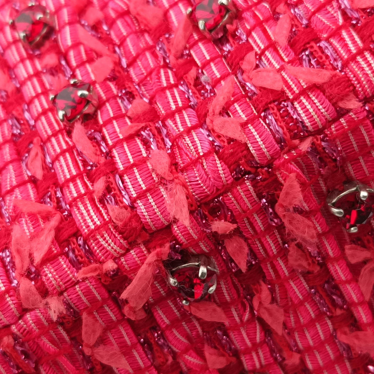 Secondhand Christian Dior Lady Dior Heart Crystal Cannage Fringe Red×Multicolour Tweed×Enamel  shoulderbag | stylenewstar