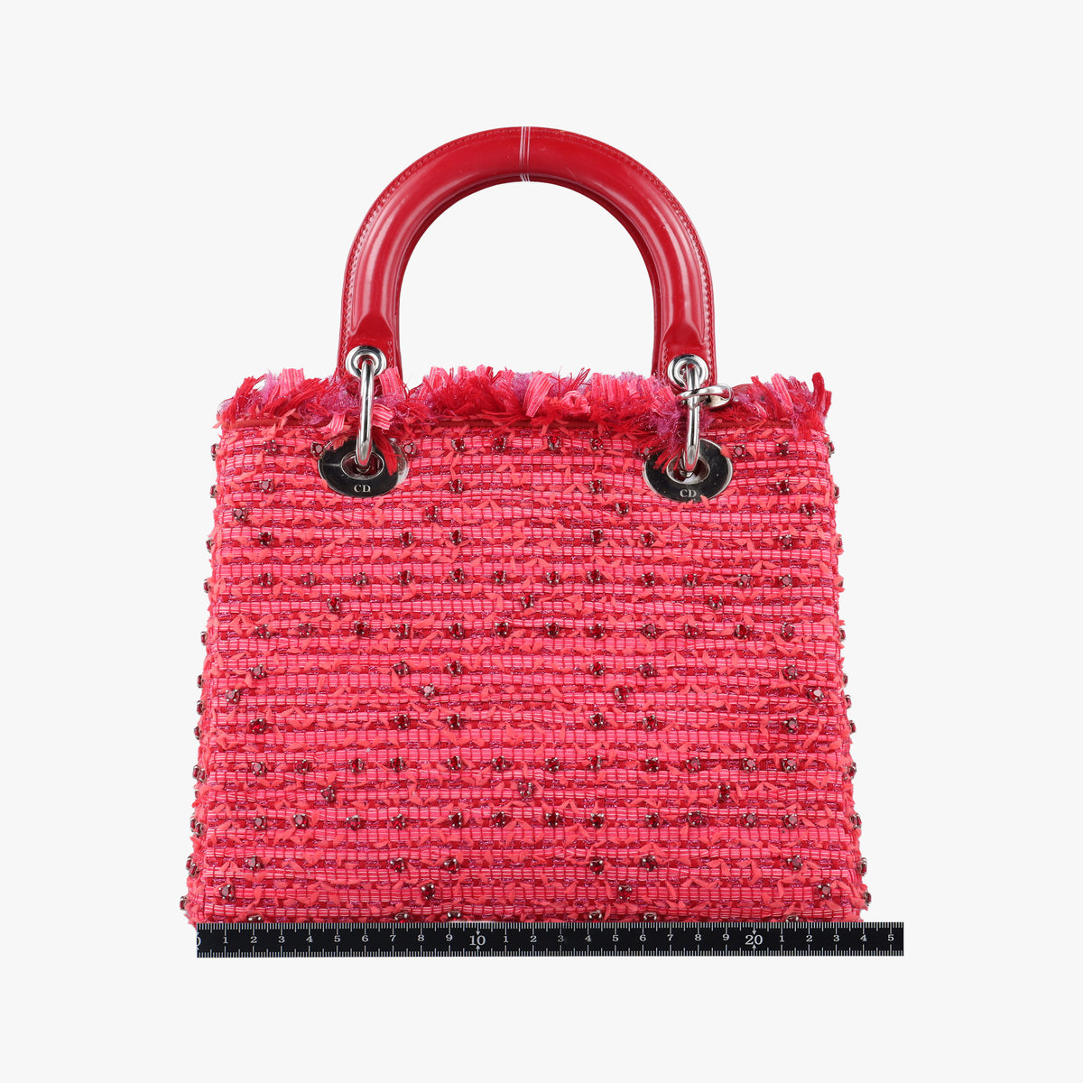 Secondhand Christian Dior Lady Dior Heart Crystal Cannage Fringe Red×Multicolour Tweed×Enamel  shoulderbag | stylenewstar
