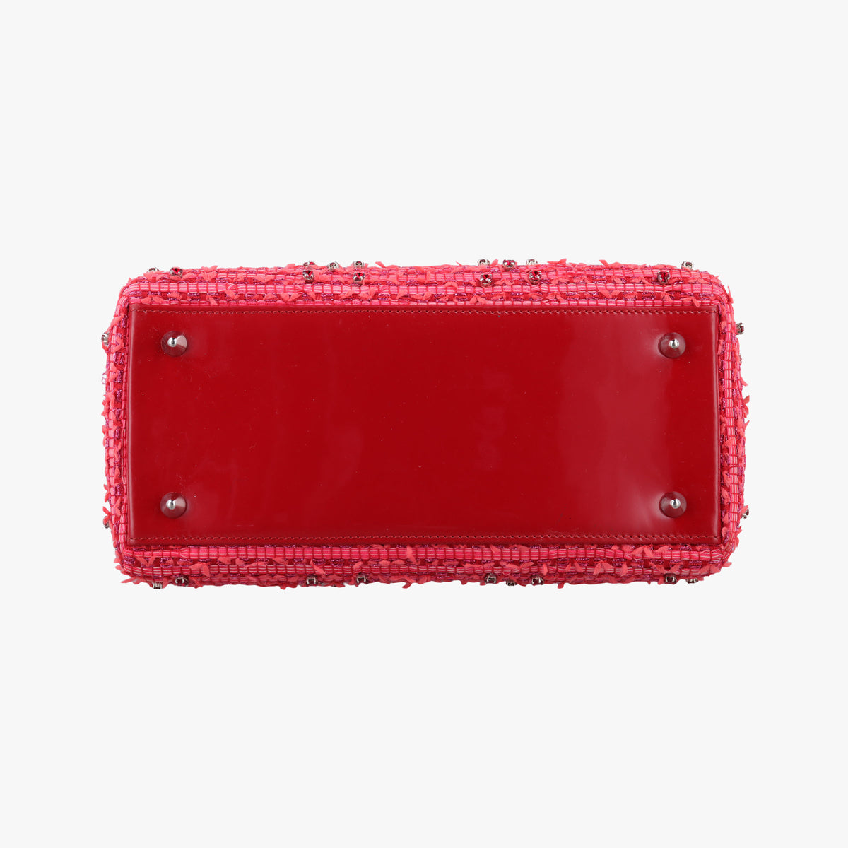 Secondhand Christian Dior Lady Dior Heart Crystal Cannage Fringe Red×Multicolour Tweed×Enamel  shoulderbag | stylenewstar