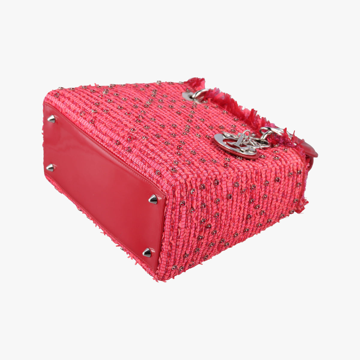 Secondhand Christian Dior Lady Dior Heart Crystal Cannage Fringe Red×Multicolour Tweed×Enamel  shoulderbag | stylenewstar