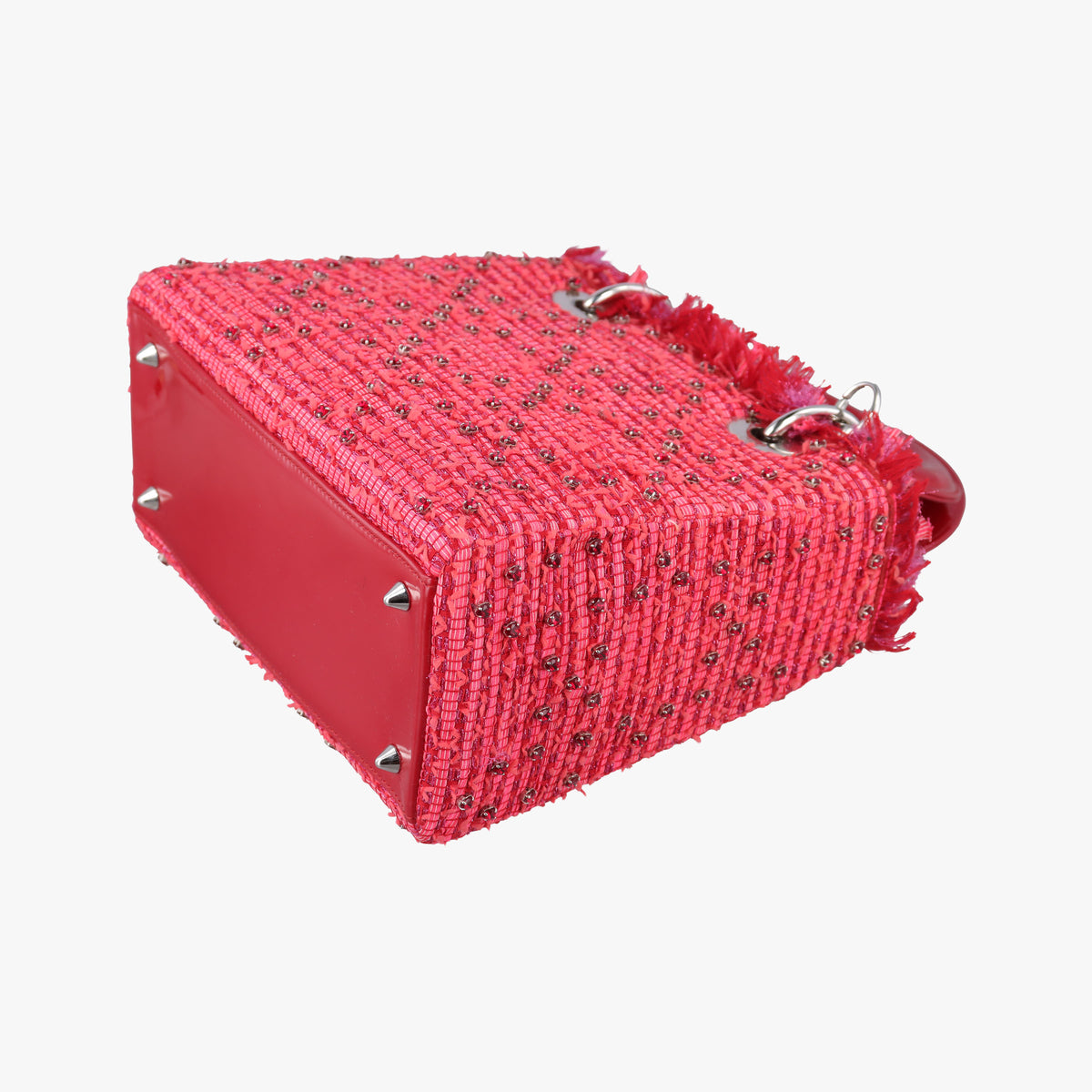Secondhand Christian Dior Lady Dior Heart Crystal Cannage Fringe Red×Multicolour Tweed×Enamel  shoulderbag | stylenewstar