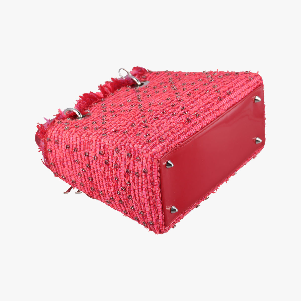 Secondhand Christian Dior Lady Dior Heart Crystal Cannage Fringe Red×Multicolour Tweed×Enamel  shoulderbag | stylenewstar