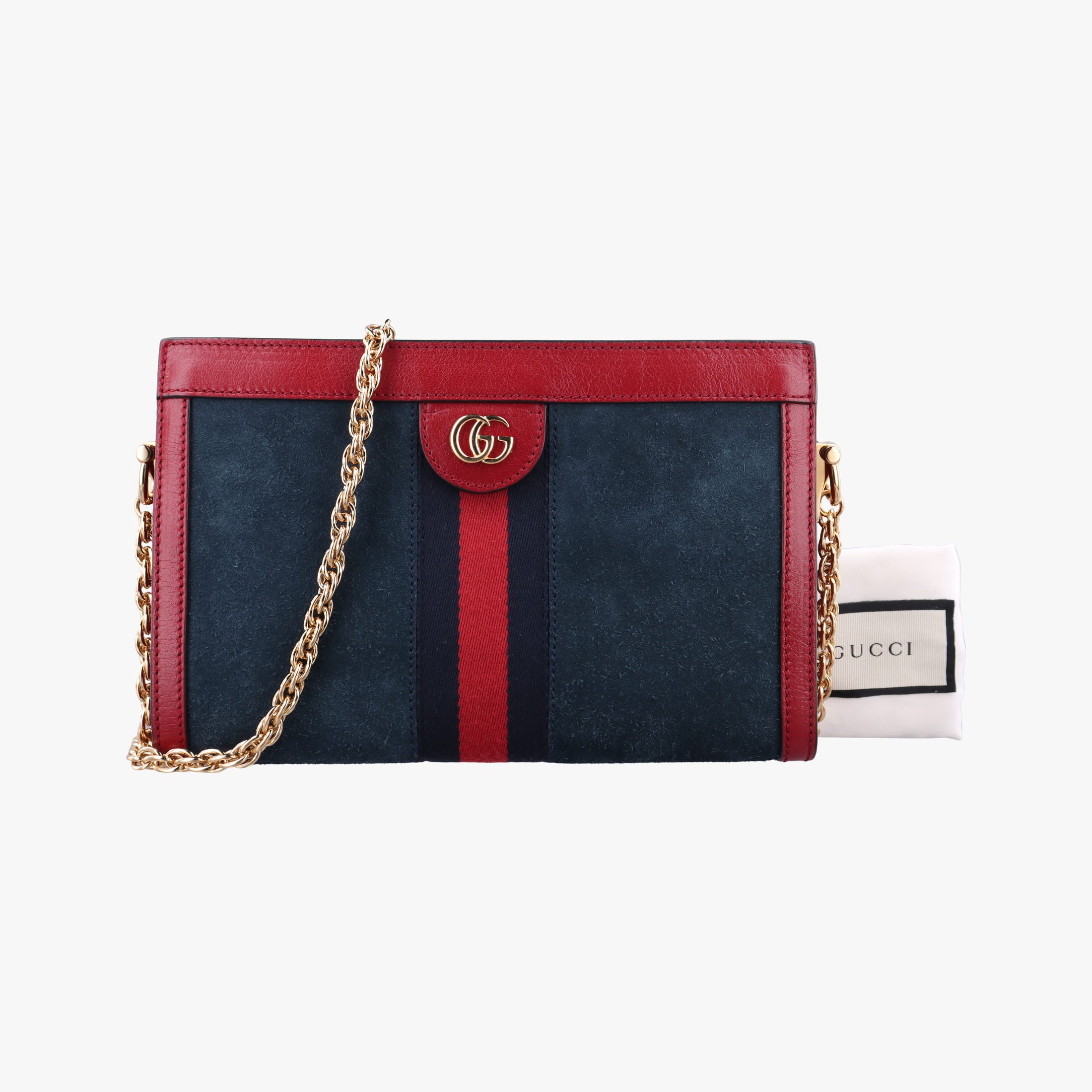 Pre-owned Gucci Ophidia Navy×red Suede×Leather 503877 shoulderbag | stylenewstar