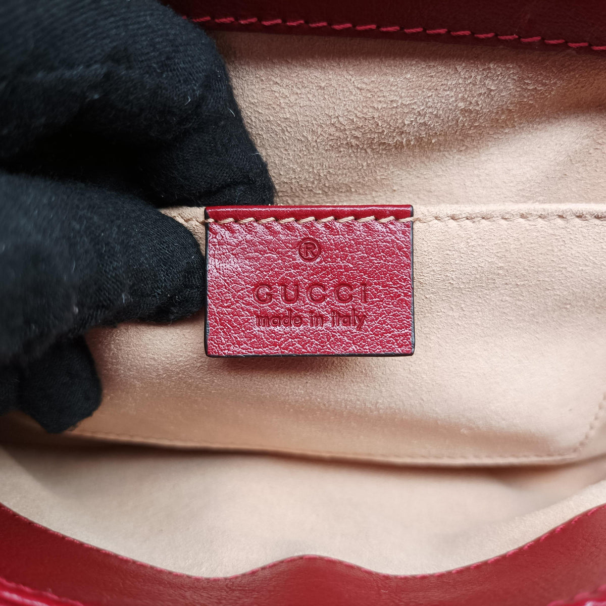 Pre-owned Gucci Ophidia Navy×red Suede×Leather 503877 shoulderbag | stylenewstar
