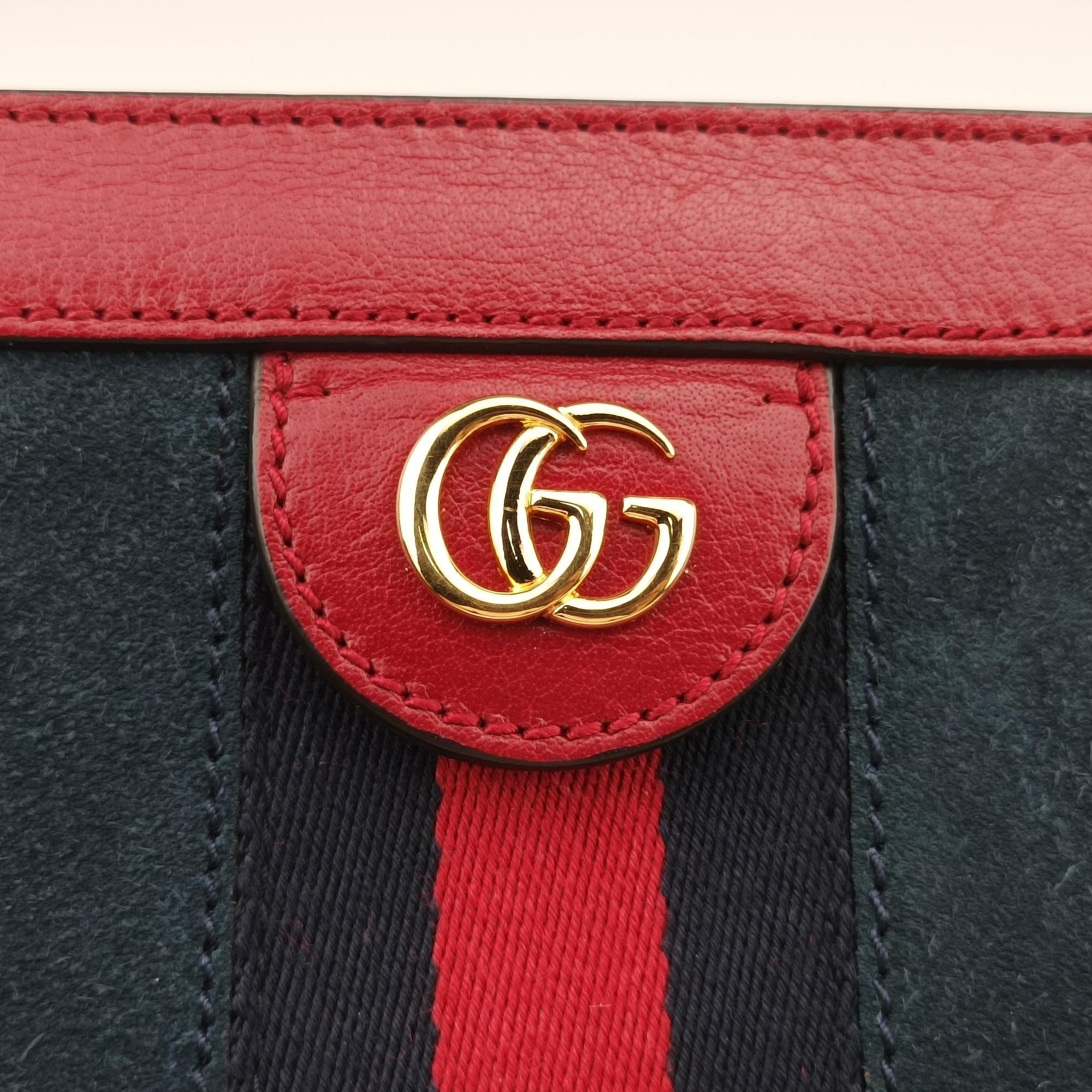 Pre-owned Gucci Ophidia Navy×red Suede×Leather 503877 shoulderbag | stylenewstar