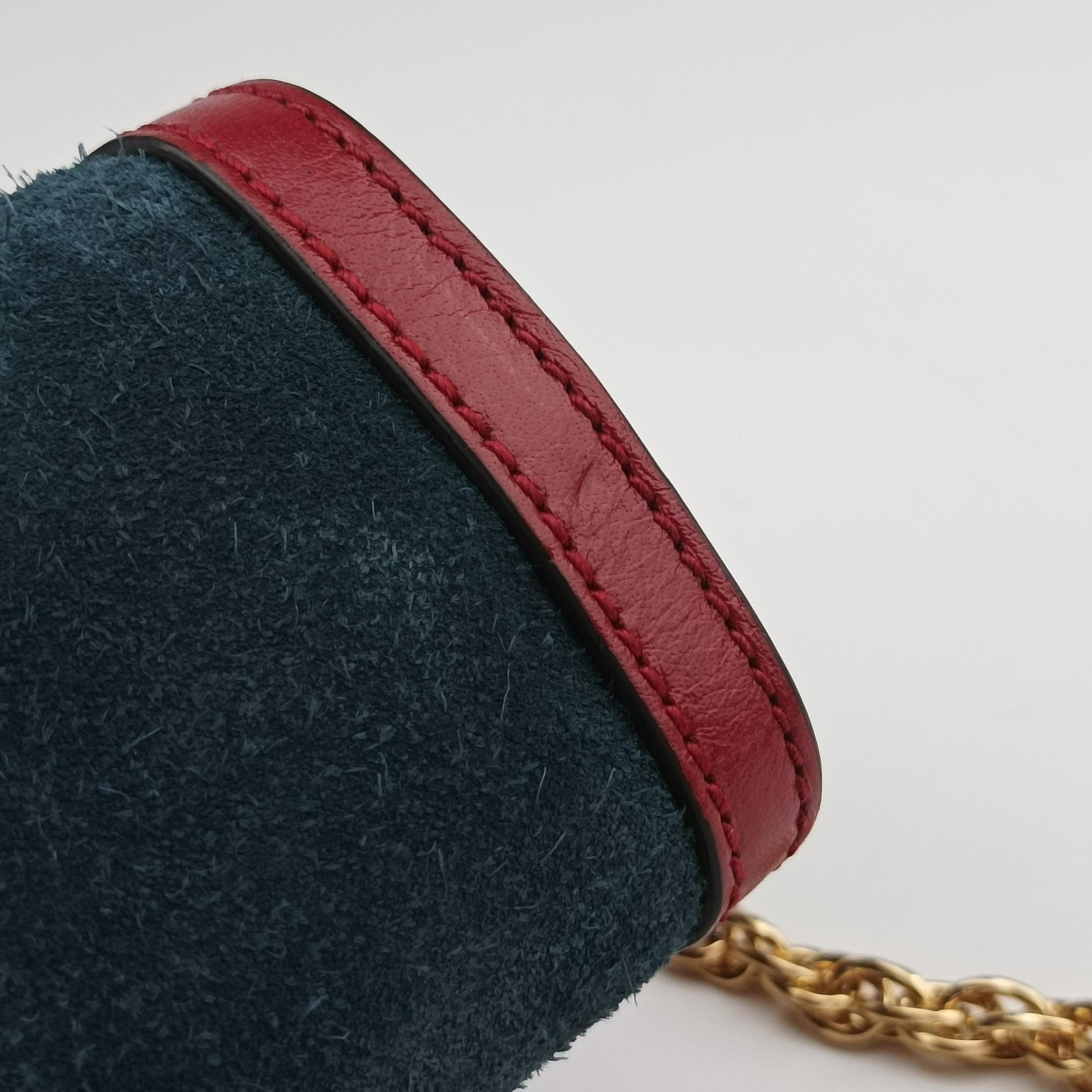 Pre-owned Gucci Ophidia Navy×red Suede×Leather 503877 shoulderbag | stylenewstar
