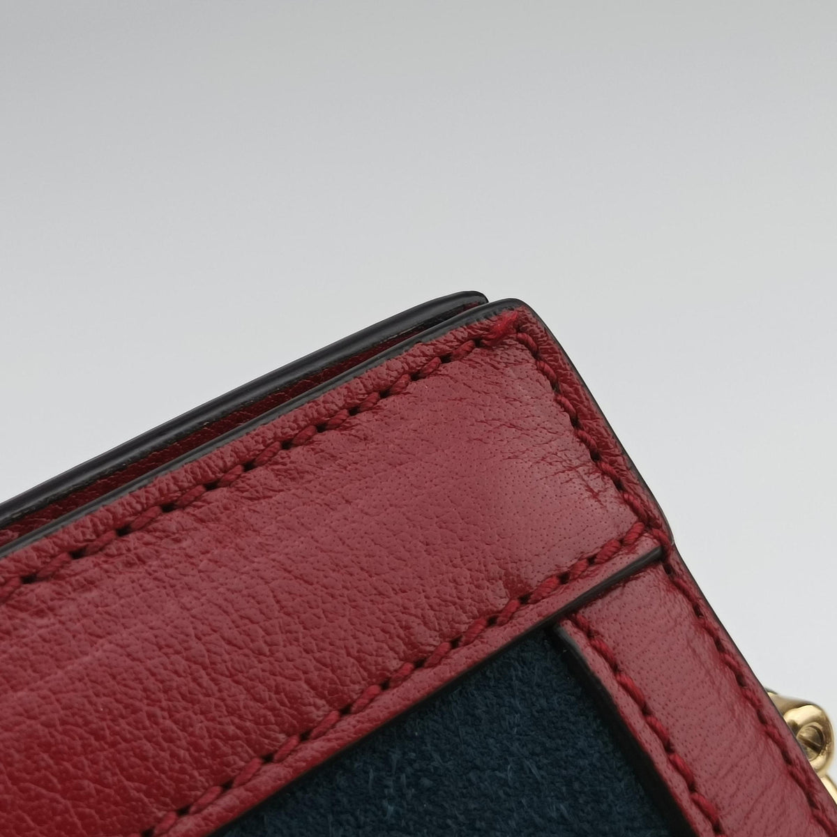 Pre-owned Gucci Ophidia Navy×red Suede×Leather 503877 shoulderbag | stylenewstar
