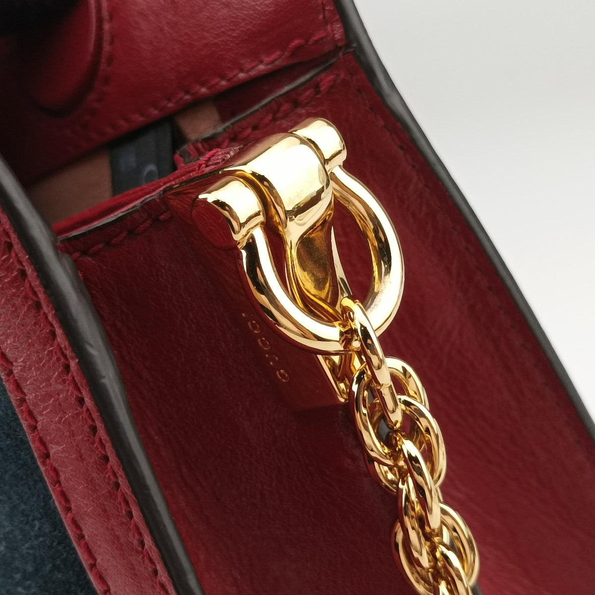 Pre-owned Gucci Ophidia Navy×red Suede×Leather 503877 shoulderbag | stylenewstar