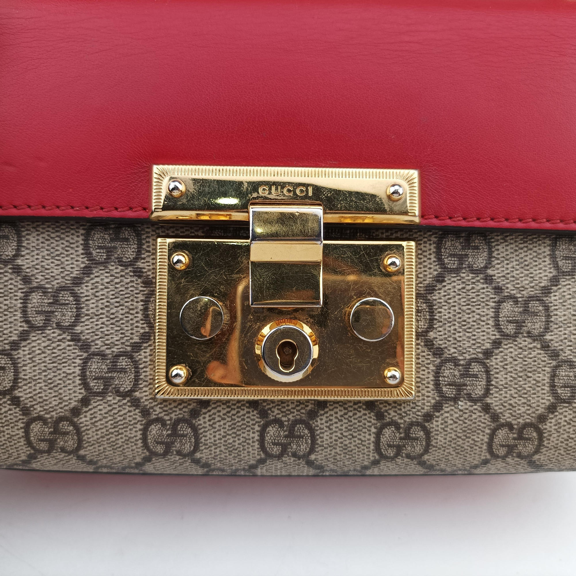 Pre-owned Gucci Padlock beige×multi PVC coated canvas×Leather 409487 shoulderbag | stylenewstar