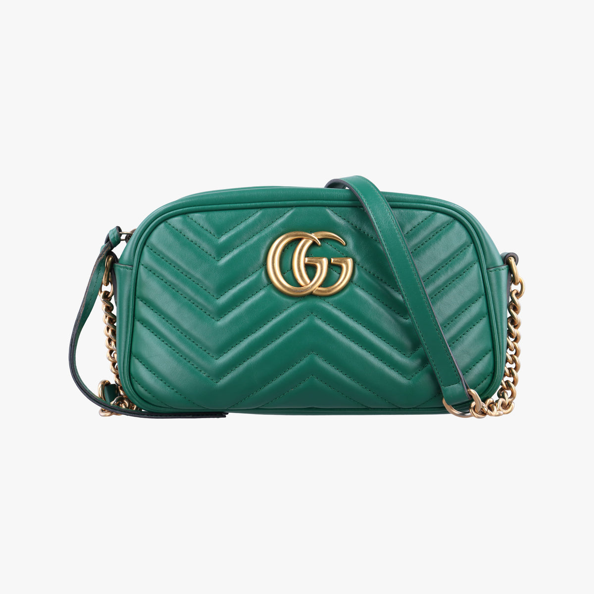 Pre-owned Gucci GG Marmont Green Leather 447632 shoulderbag | stylenewstar