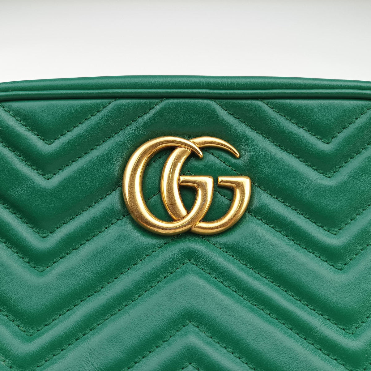 Pre-owned Gucci GG Marmont Green Leather 447632 shoulderbag | stylenewstar