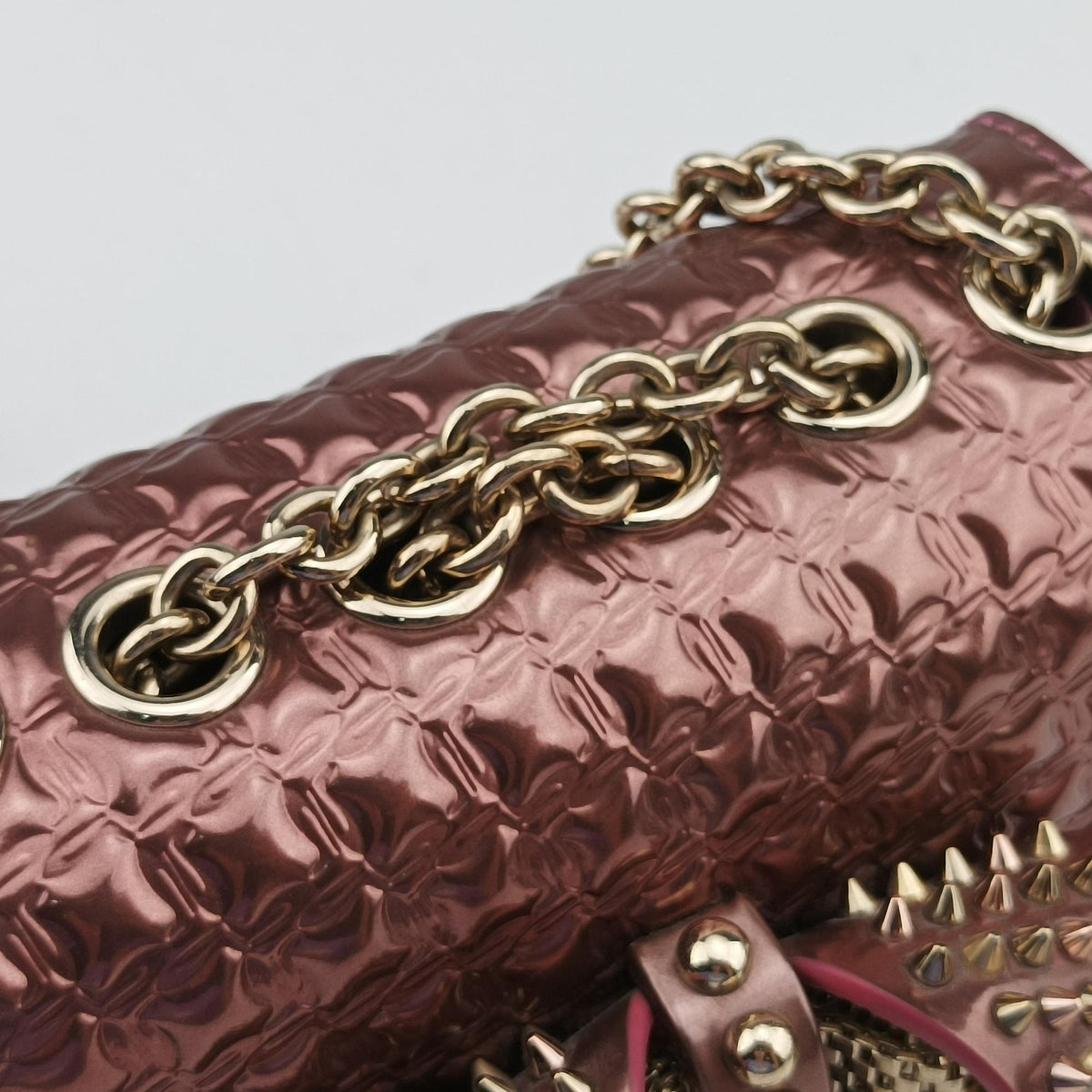 Vintage Christian Louboutin Sweet Charity Scarabe Spike Pink Patent  shoulderbag | stylenewstar