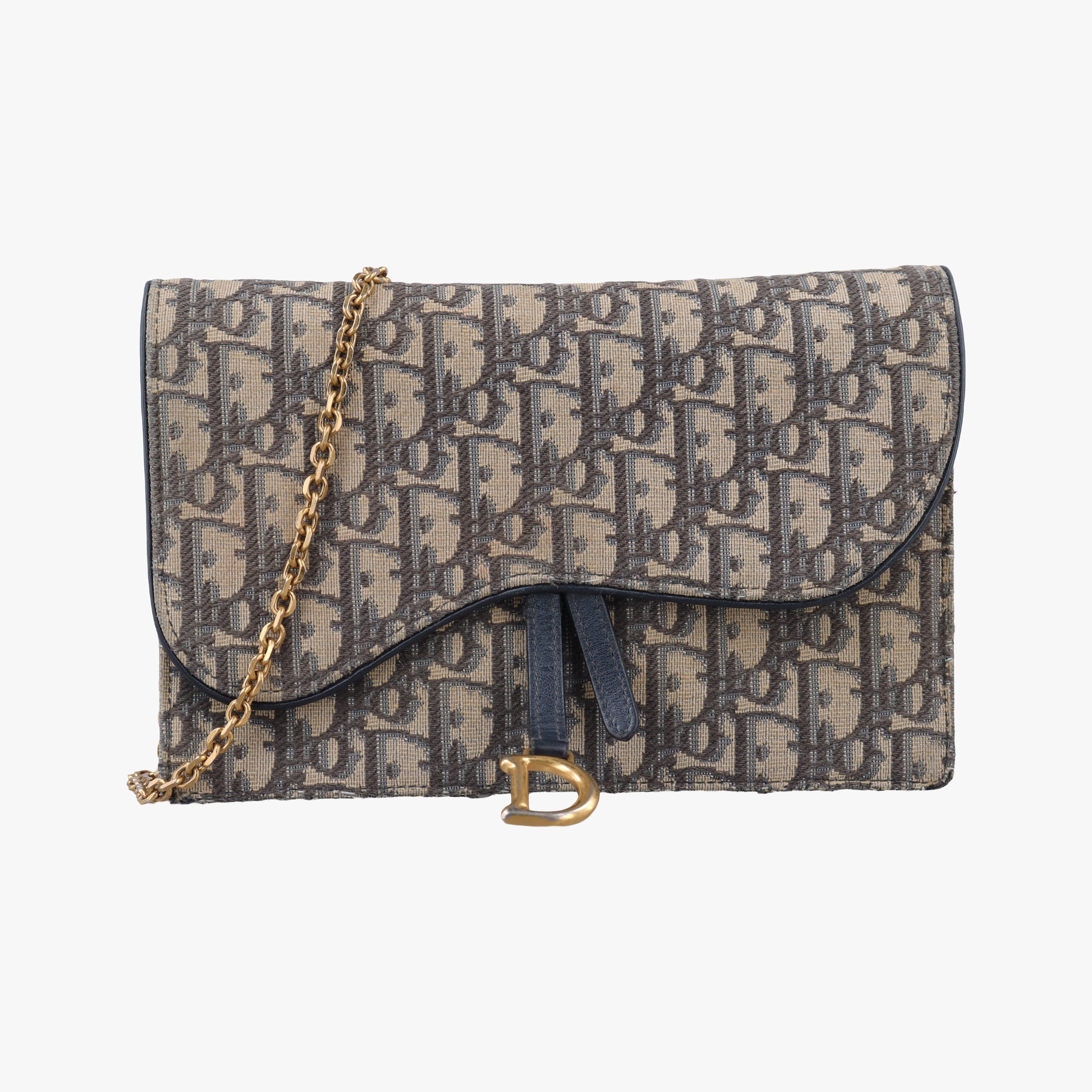 Pre-owned Christian Dior Saddle Navy×Gray jacquard×Leather  shoulderbag | stylenewstar