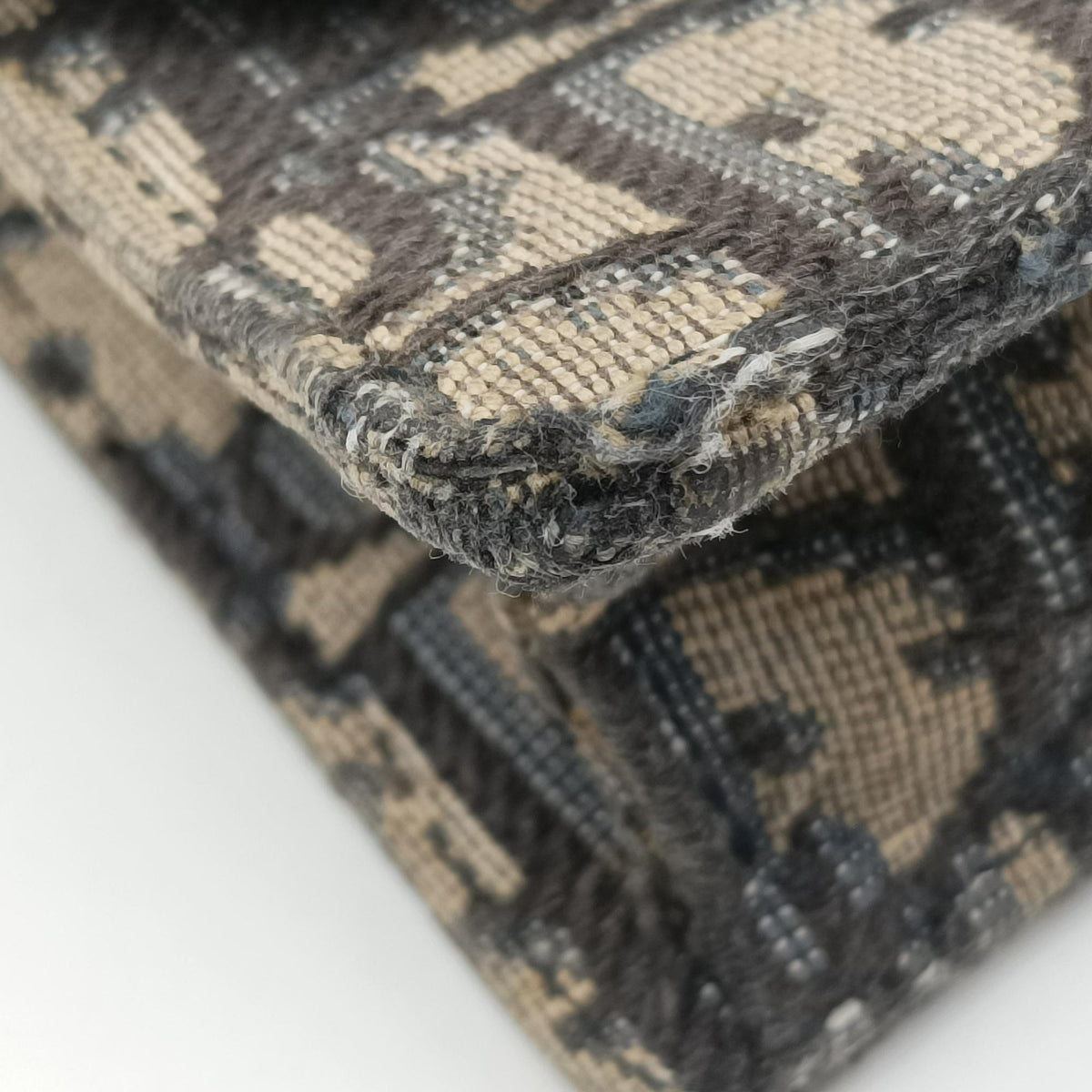 Pre-owned Christian Dior Saddle Navy×Gray jacquard×Leather  shoulderbag | stylenewstar