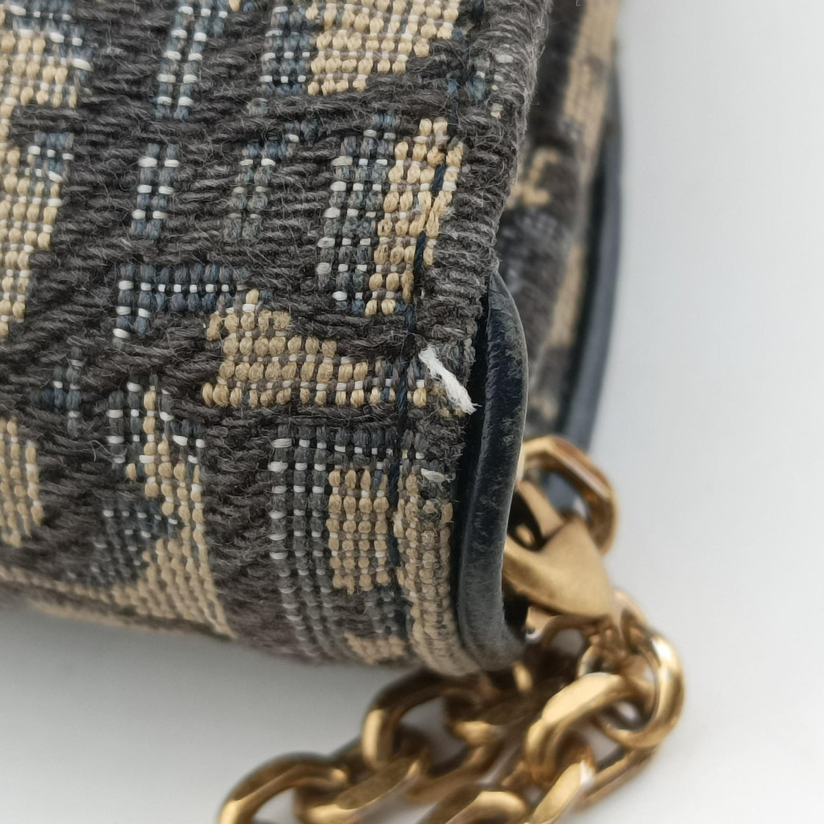 Pre-owned Christian Dior Saddle Navy×Gray jacquard×Leather  shoulderbag | stylenewstar