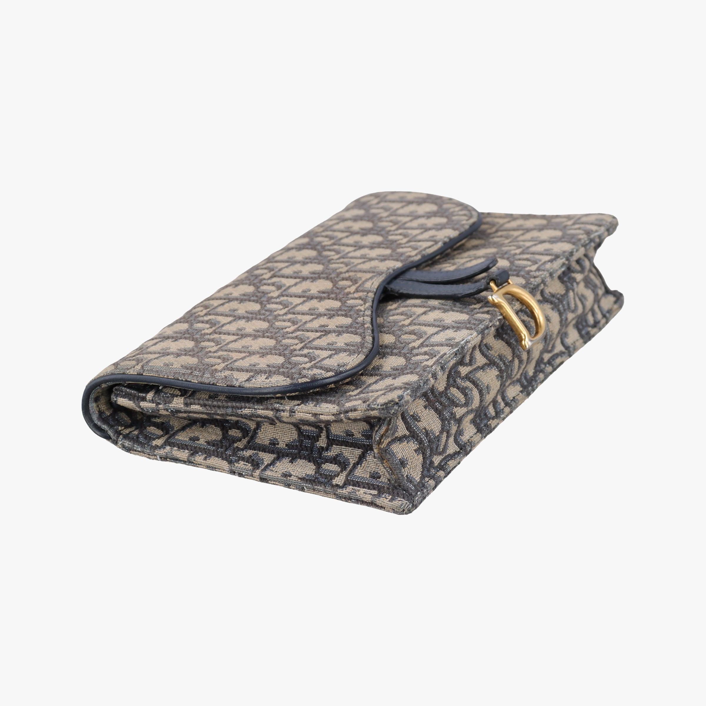 Pre-owned Christian Dior Saddle Navy×Gray jacquard×Leather  shoulderbag | stylenewstar