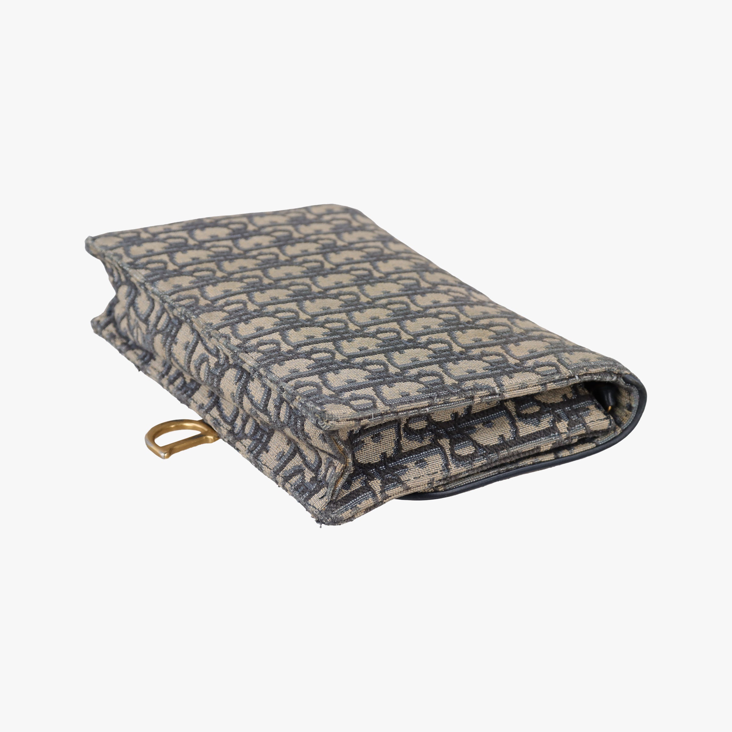 Pre-owned Christian Dior Saddle Navy×Gray jacquard×Leather  shoulderbag | stylenewstar