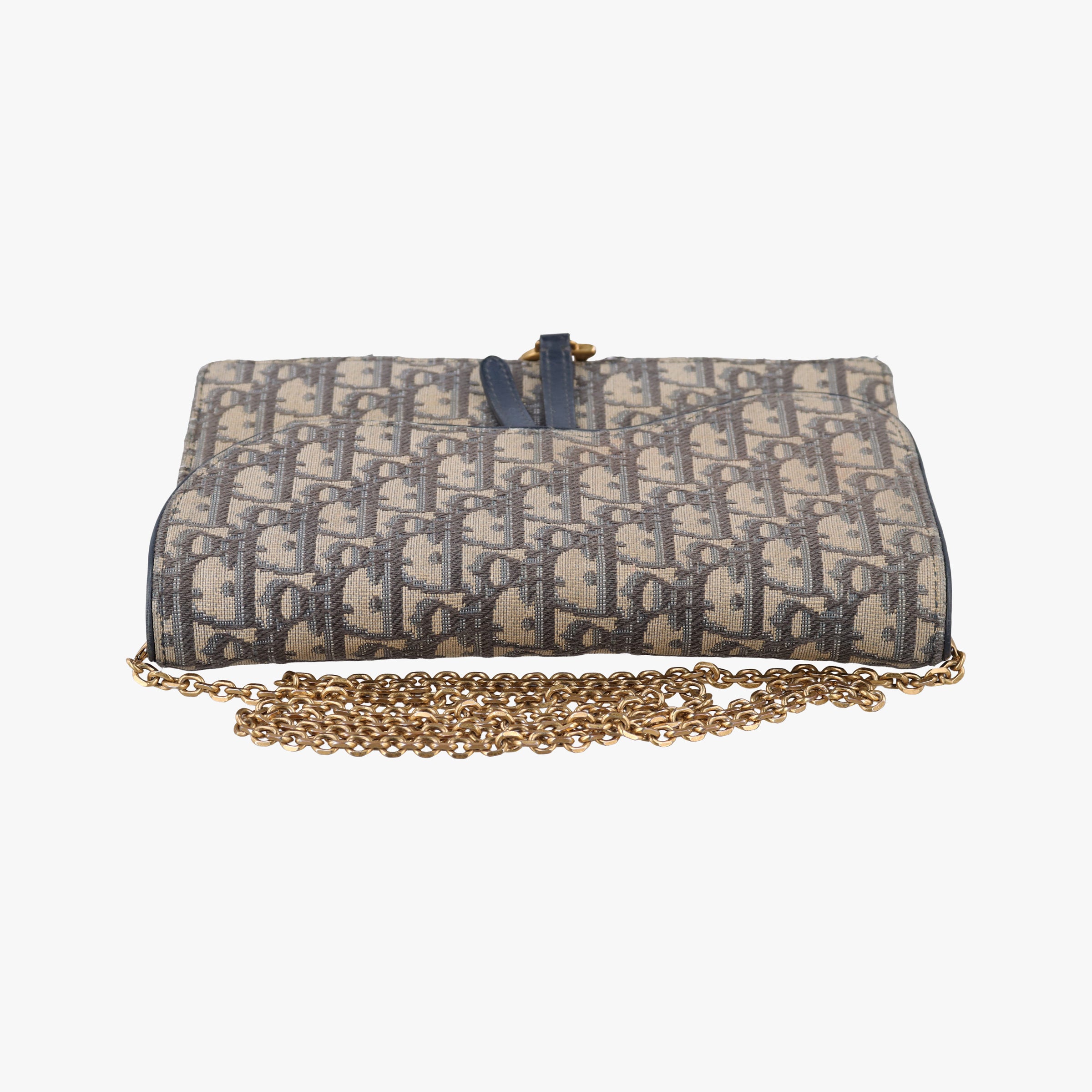 Pre-owned Christian Dior Saddle Navy×Gray jacquard×Leather  shoulderbag | stylenewstar
