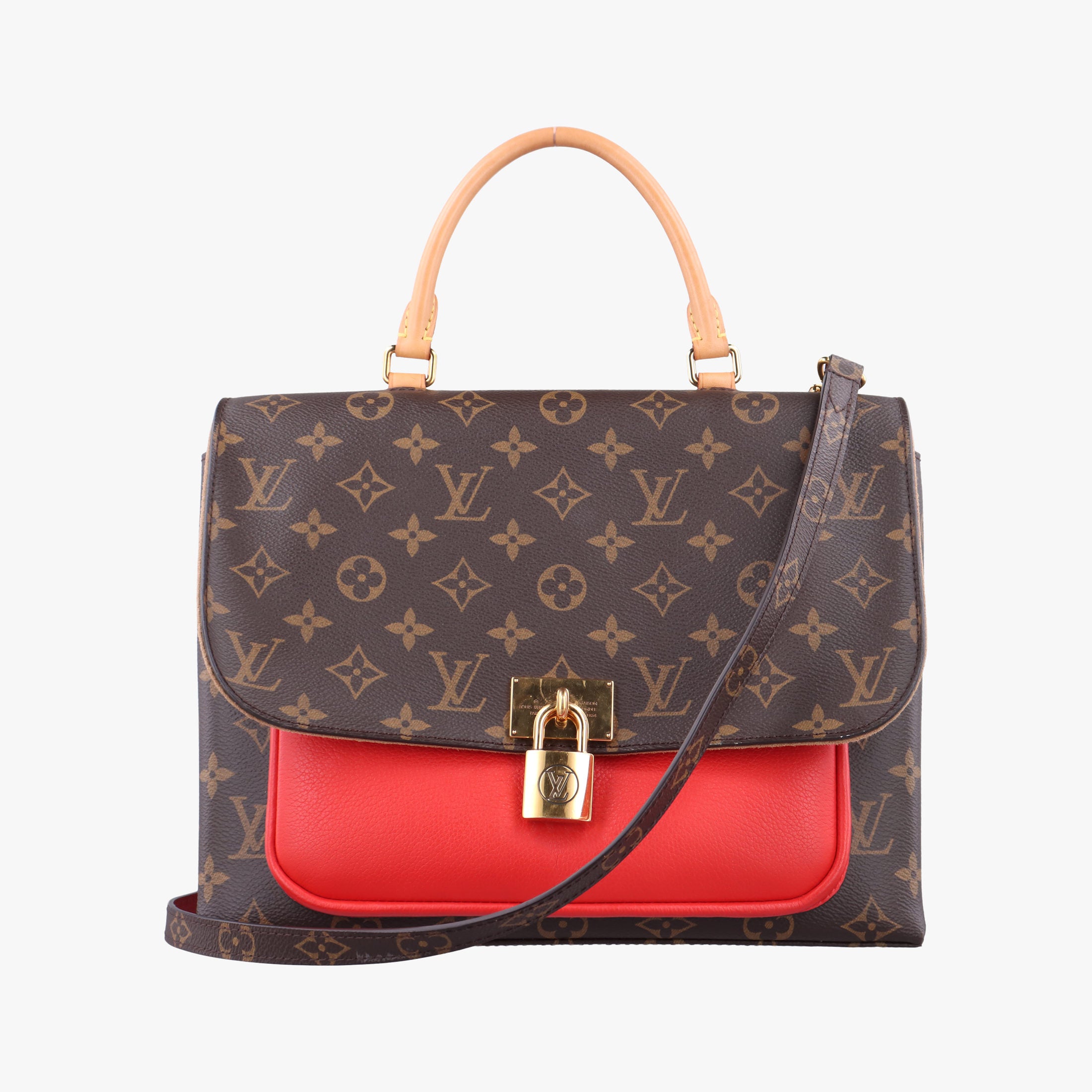 Secondhand Louis Vuitton MARIGNAN Brown × Coquelicot Monogram Canvas×calf leather M44286 shoulderbag | stylenewstar