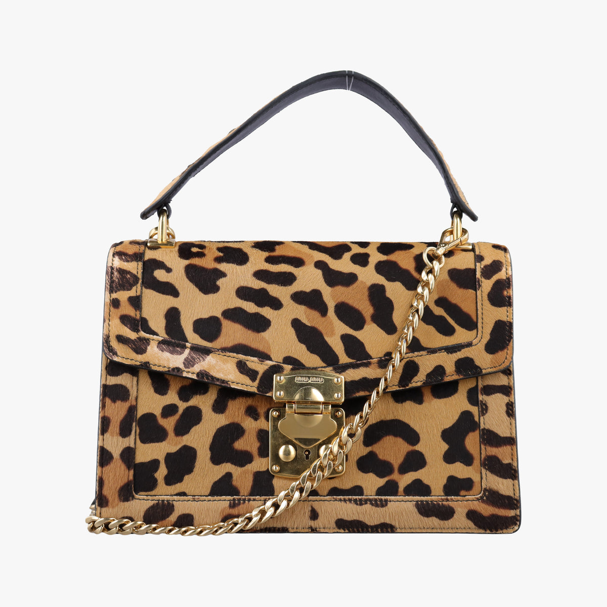 Pre-owned Miu Miu Leopard print Multicolour ponyhair×leather  shoulderbag | stylenewstar