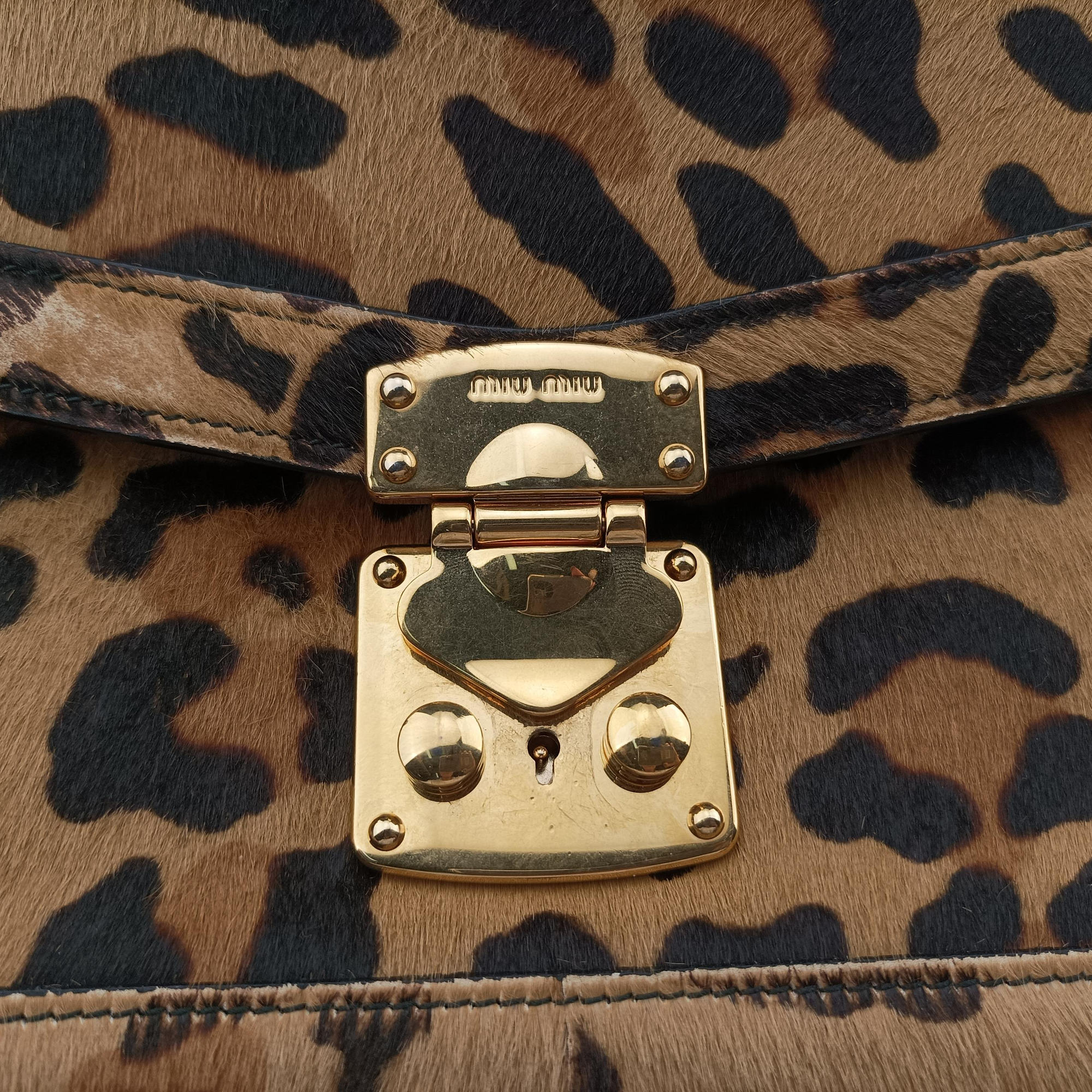 Pre-owned Miu Miu Leopard print Multicolour ponyhair×leather  shoulderbag | stylenewstar